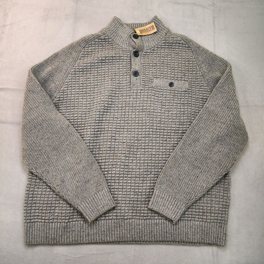 NWT Duluth Burly Retirement Button Mock Sweater Men's 3XL Gray Heavy Waffle Knit